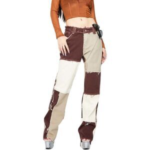 Day Dream Brown Patchwork Denim Pants - Size Small